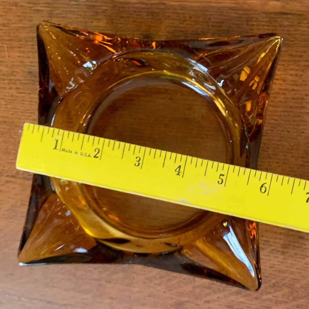 Mid Century Modern MCM Vintage Amber Glass Ash Tray - Picture 3 of 5